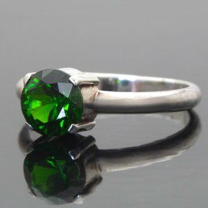 Natural 1 Ct Chrome Diopside Sterling Silver Ring, SZ 7, Elegant Minimalist Ring